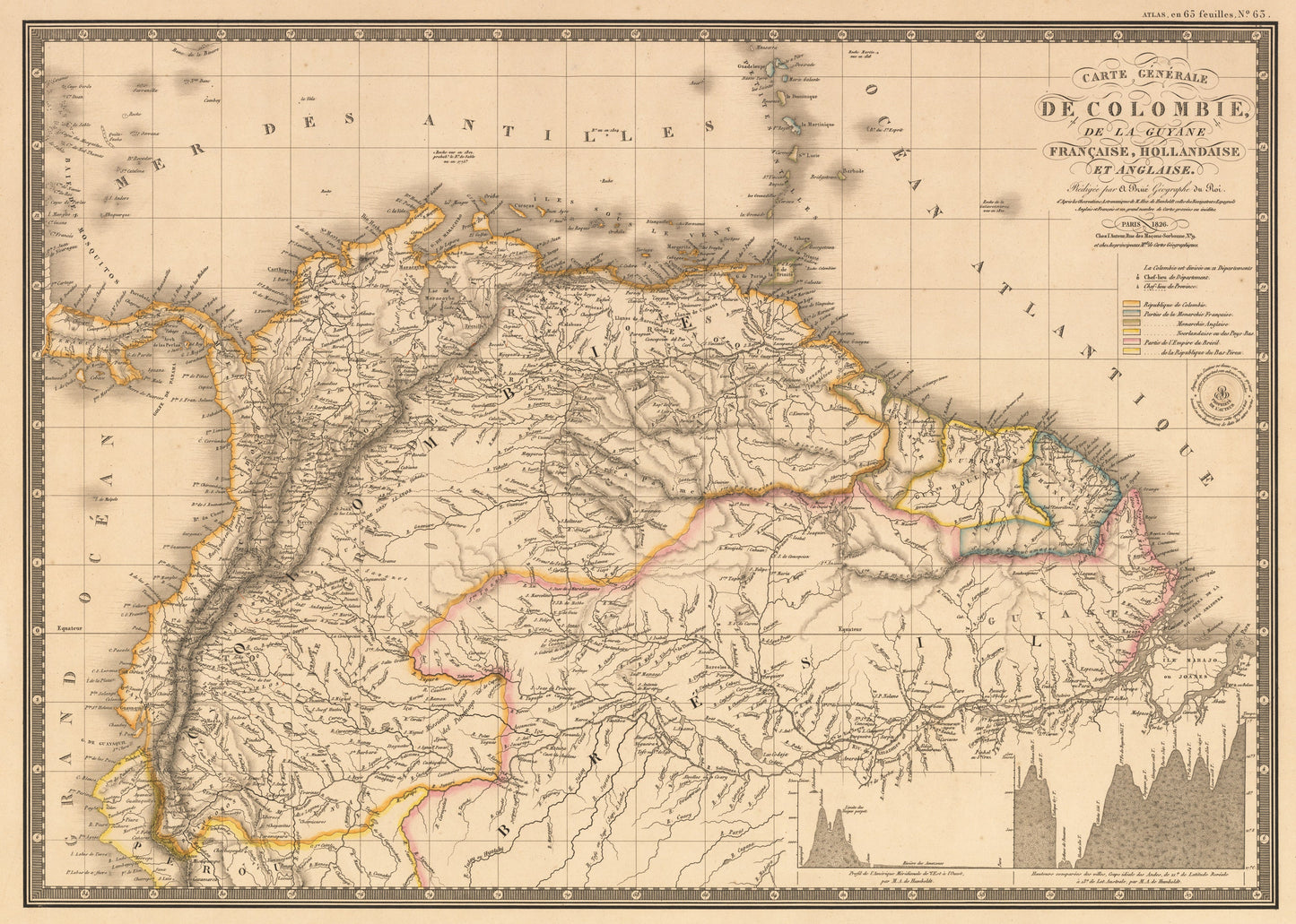 1826 Carte Generale De Colombie, et De La Guyane Francaise, Hollandaise, et Angliase.