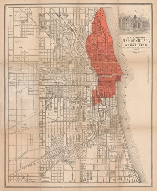 1871 R.H. McDonald¡¯s Map of Chicago with a correct outline of the Great Fire...