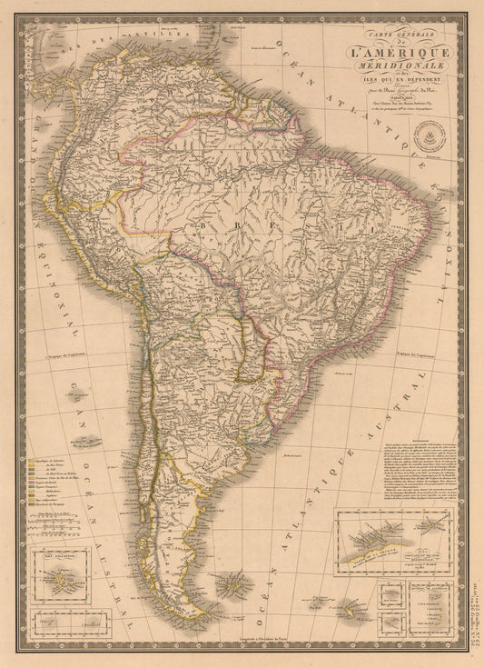 1826 Carte Generale de L¡¯Amerique Meridionale et des Iles Qui En Dependent