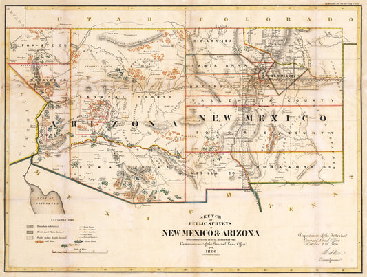 1866 Sketch of Public Surveys in New Mexico & Arizona...