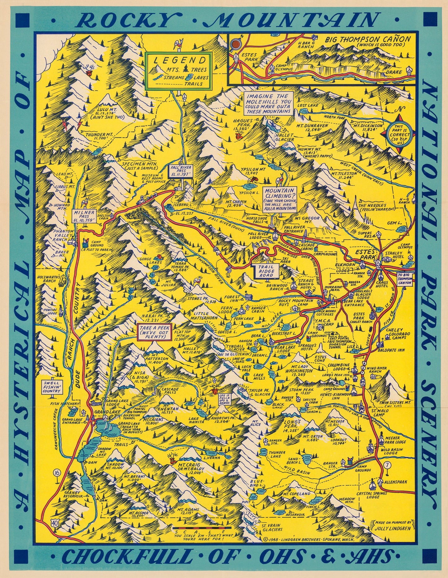 1948 A Hysterical Map of Rocky Mountain National Park.