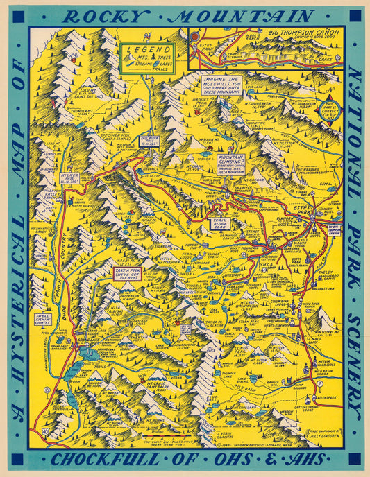 1948 A Hysterical Map of Rocky Mountain National Park.