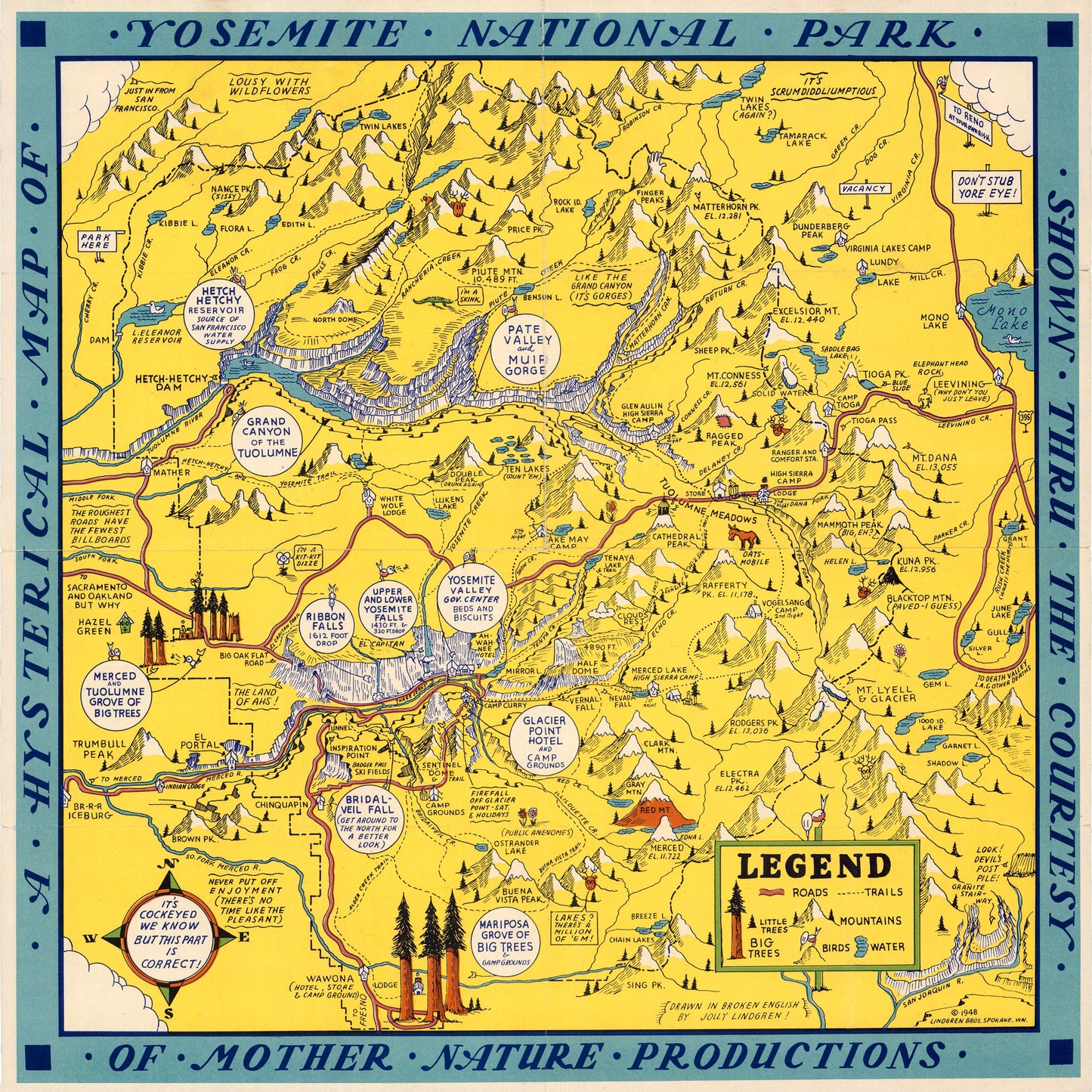 1948 A Hysterical Map of Yosemite National Park