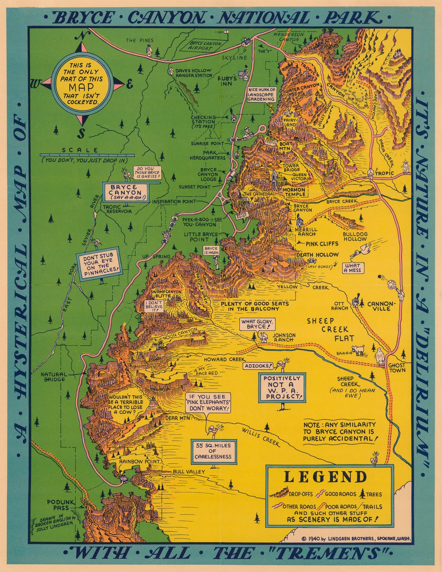 1940 A Hysterical Map of Bryce Canyon National Park.
