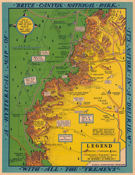 1940 A Hysterical Map of Bryce Canyon National Park.