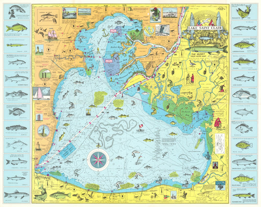 1955 Fishing Chart of Lake Saint Clair