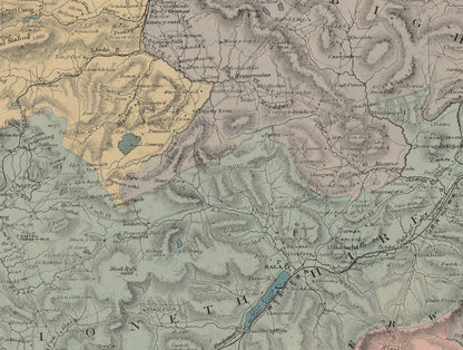 North Wales Map showing Railways, Tramways, Mail Coach Roads, Turnpike Roads 1882