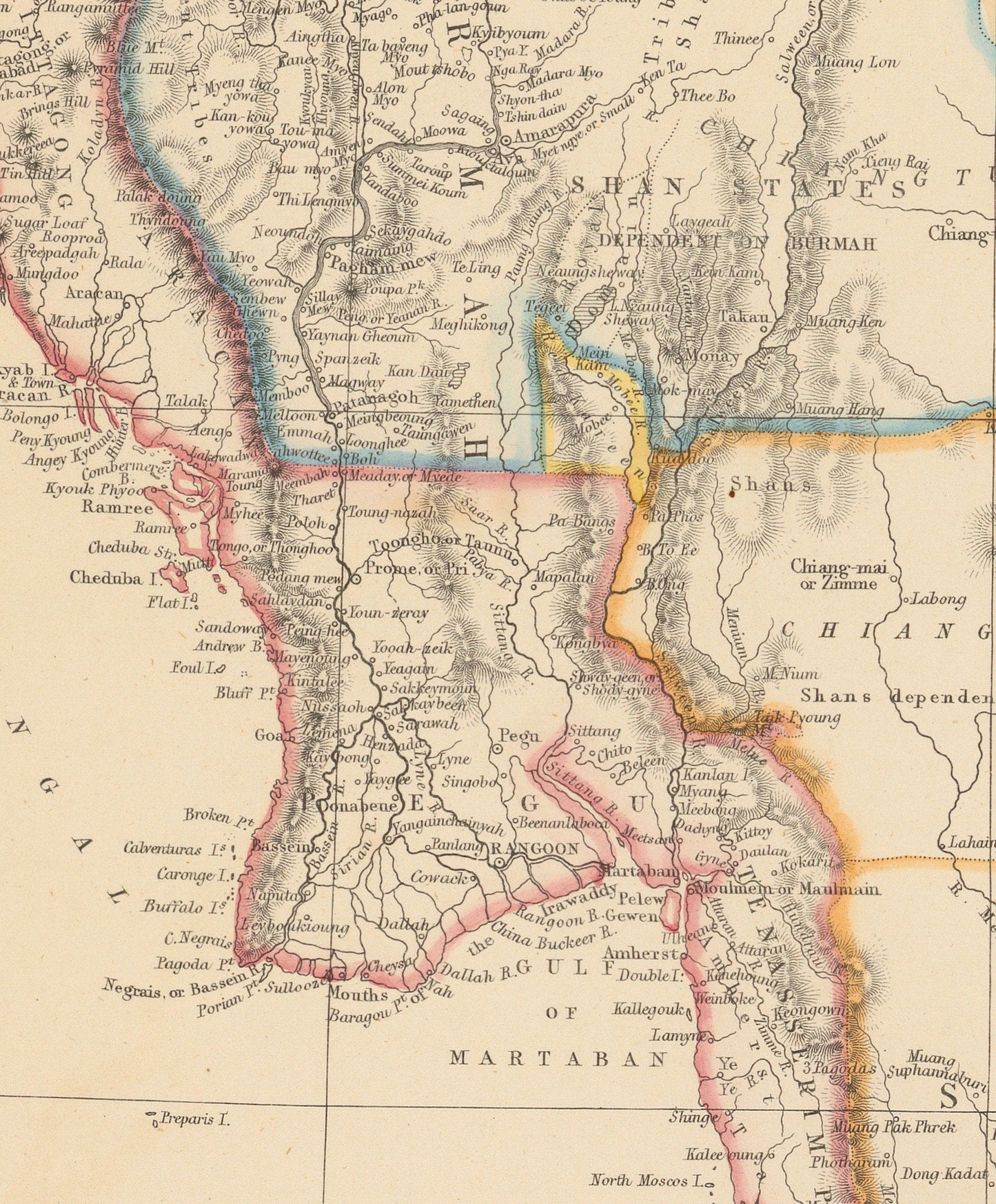 Burmah, Siam and Anam Map dated 1859