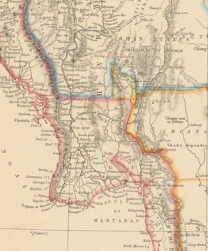 Burmah, Siam and Anam Map dated 1859
