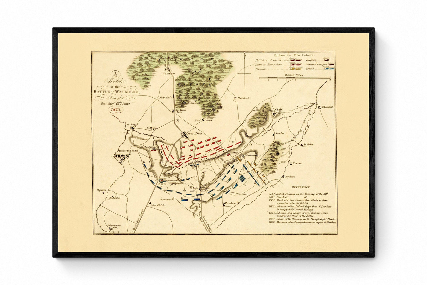 Battle of Waterloo Map showing positions in Battle