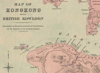 Map of Hong Kong with British Kowloon dated 1888