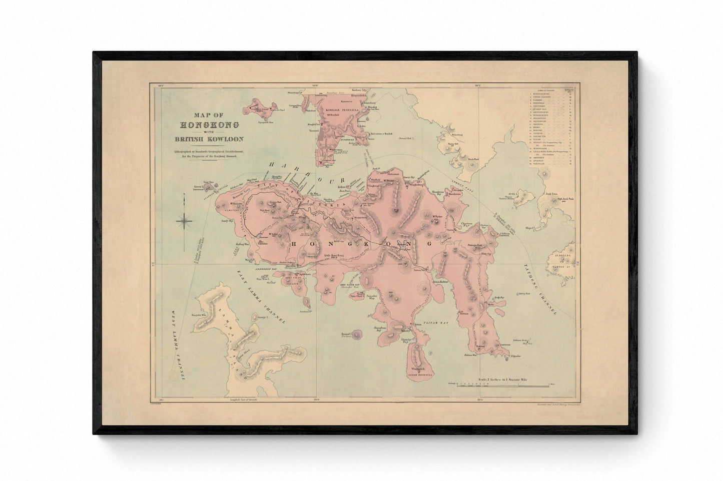 Map of Hong Kong with British Kowloon dated 1888