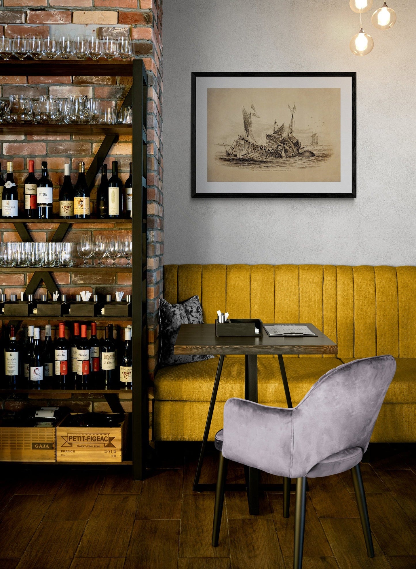 Kraken attacking Ship Print dated 1839