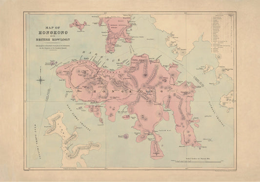Map of Hong Kong with British Kowloon dated 1888
