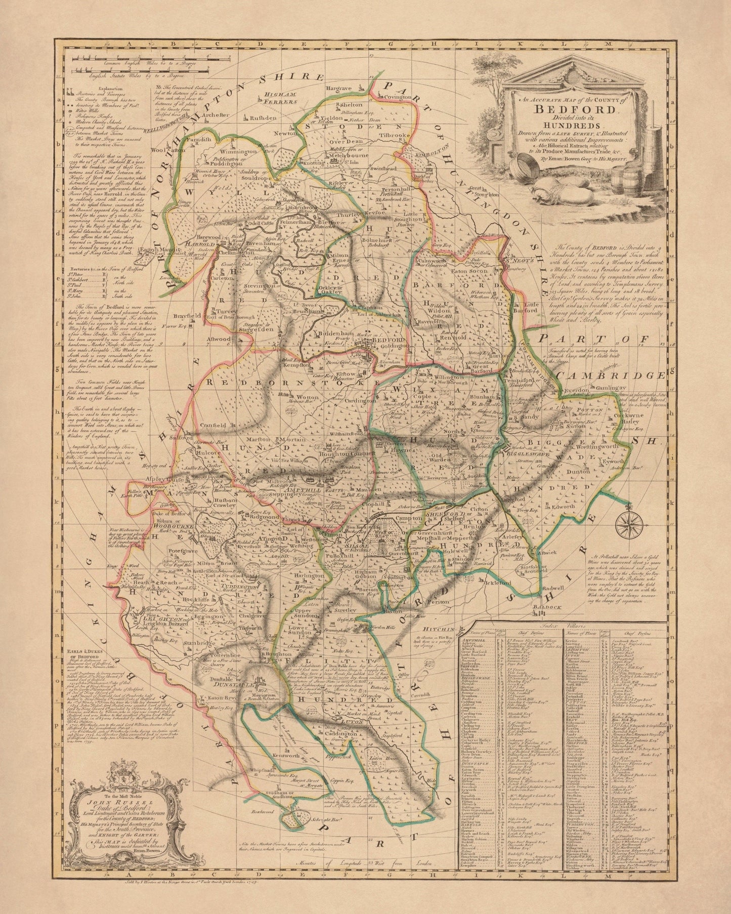 Bedfordshire Map dated 1749