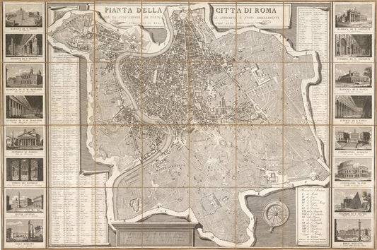 1827 Pianta della Citta di Roma con la Indicazione di Tutte